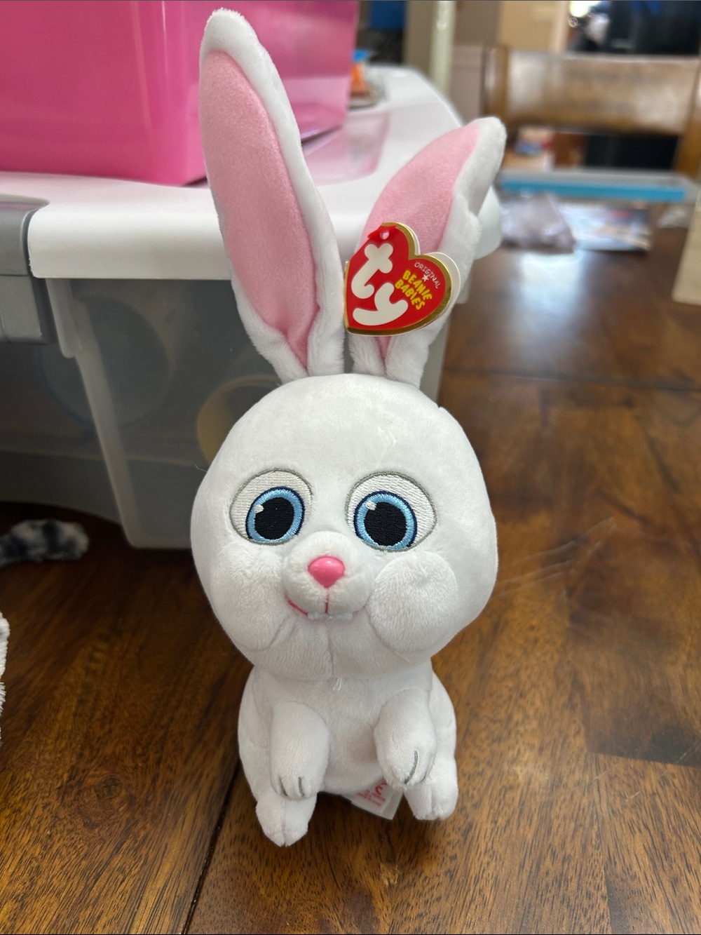 Snowball Secret Life of Pets Ty White & Pink Bunny Beanie Boo Plush